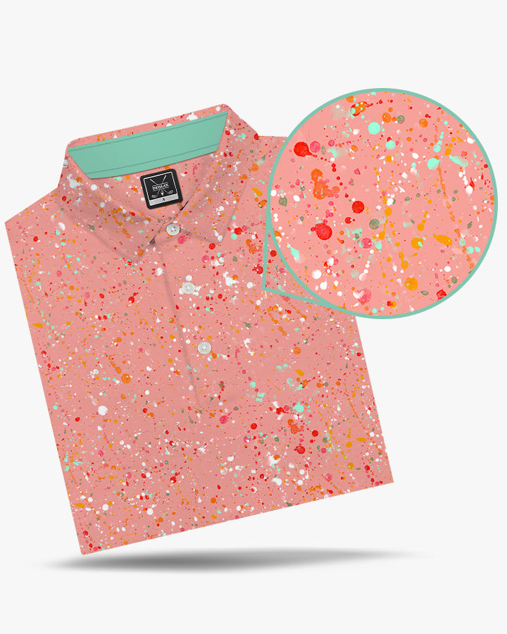 Deolax Golf Splatter Print Polo Shirts - Orange