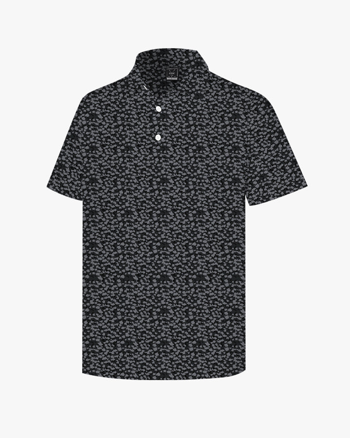 Deolax Gravel Pattern Print Golf Polo Shirts - Black