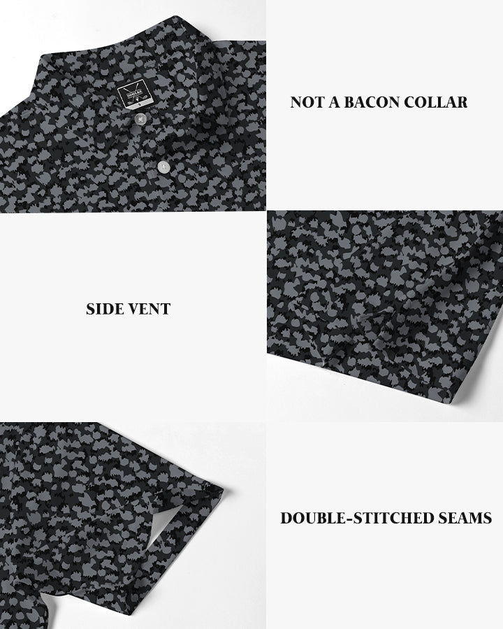 Deolax Gravel Pattern Print Golf Polo Shirts - Black