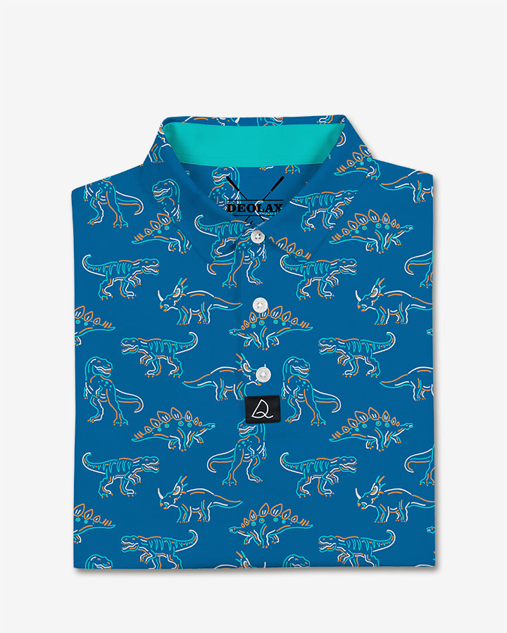 Deolax Dinosaur Print  Polo Shirts - Blue