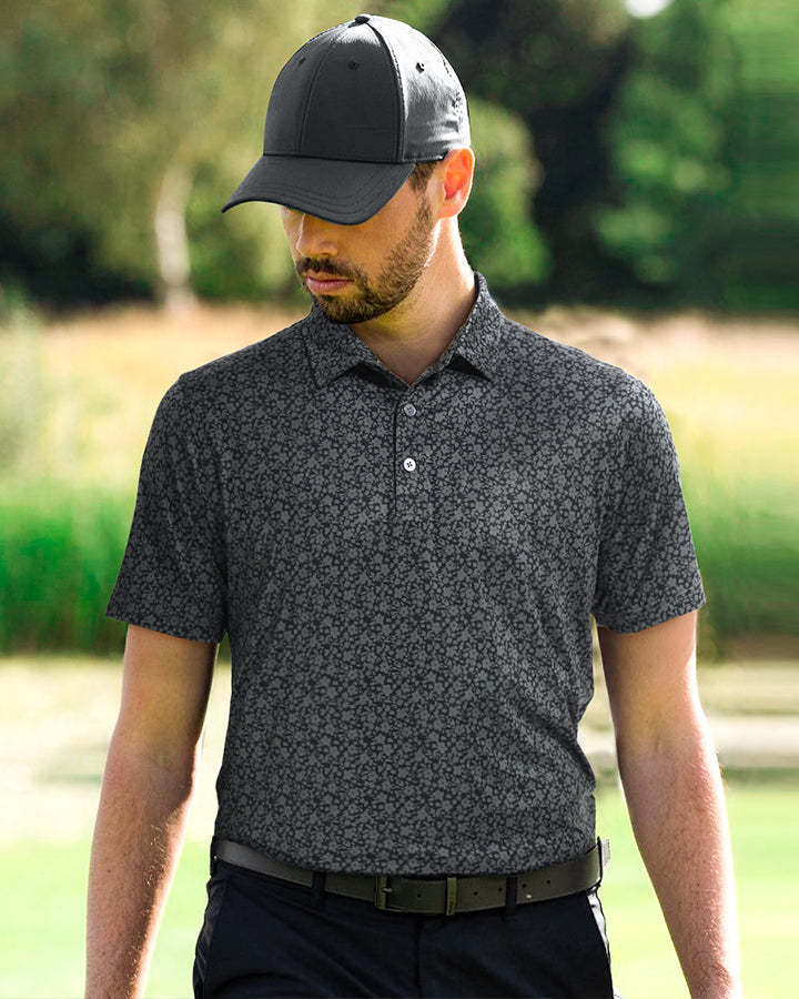 Black Artistic Floral Golf Polo 3-Pack by Deolax