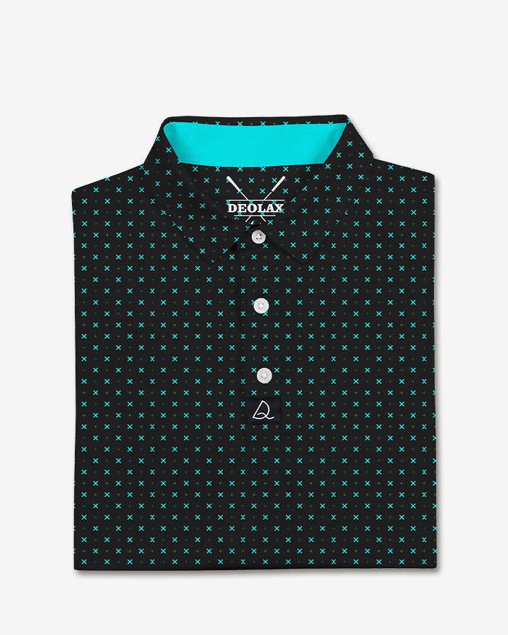 Deolax Green Dot Print Polo Shirts - Black