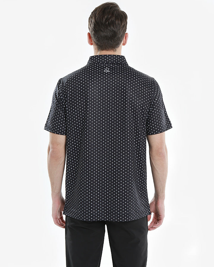 Black polka dot print casual Polo Shirts - Deolax 