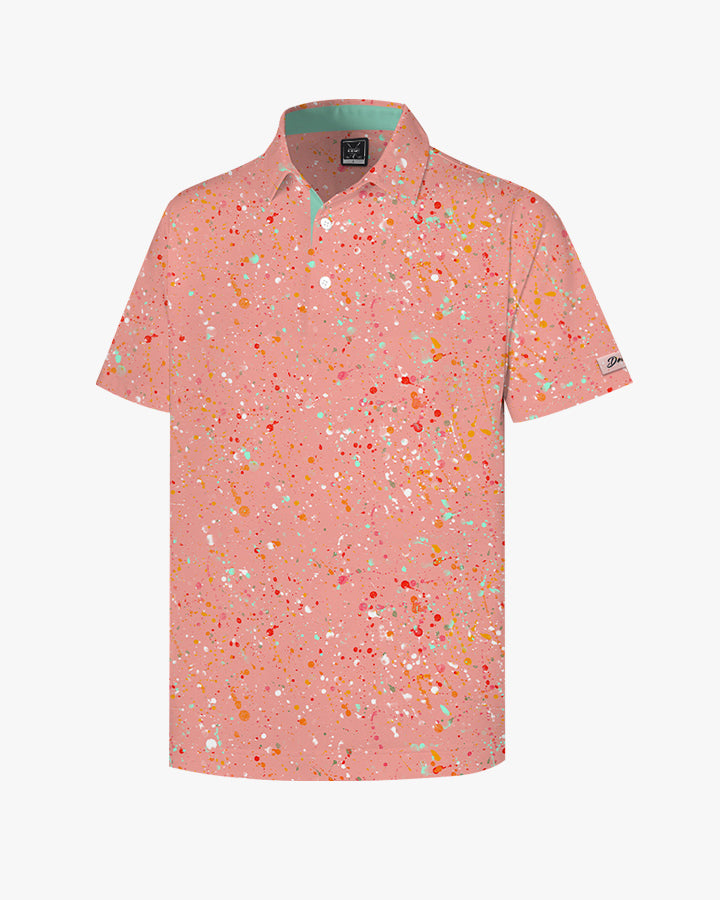 Deolax Golf Splatter Print Polo Shirts - Orange