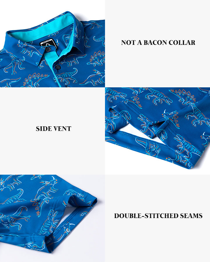 Deolax Dinosaur Print  Polo Shirts - Blue