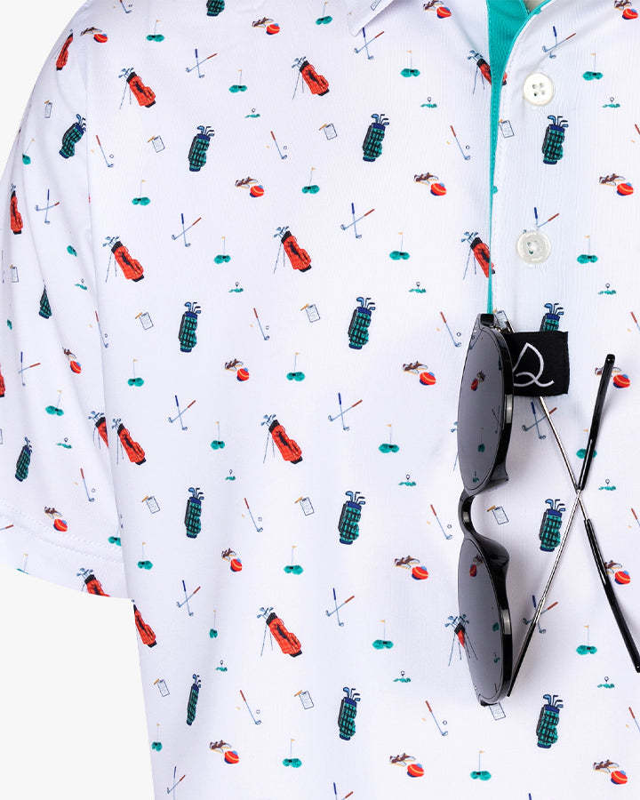 Deolax Golf Time Print Polo Shirts - White