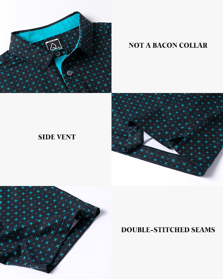 Deolax Green Dot Print Polo Shirts - Black