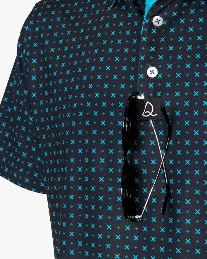 Deolax Green Dot Print Polo Shirts - Black