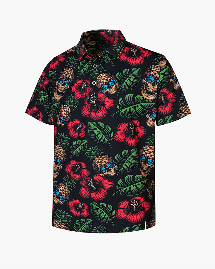 Golf And Skull Golf Polo Shirt, Black And White Golf Pattern