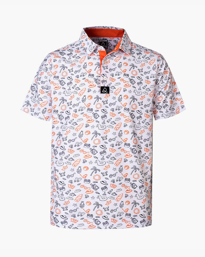 Deolax Summer Beach Print Polo Shirts - White