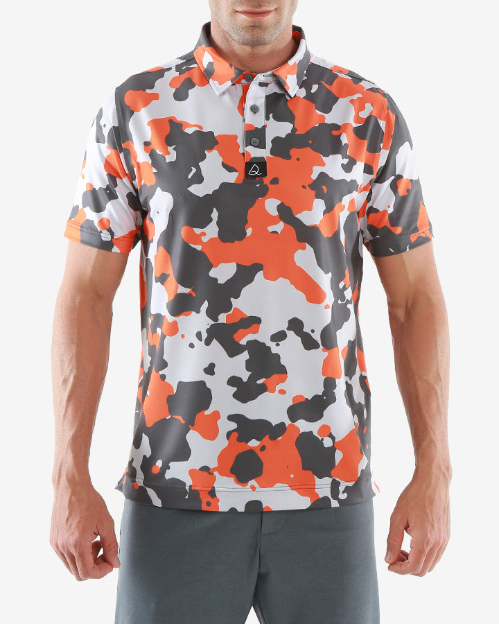 Golf Polo Camo Cool-Stretch Orange Shirts For Men - Deolax Golf