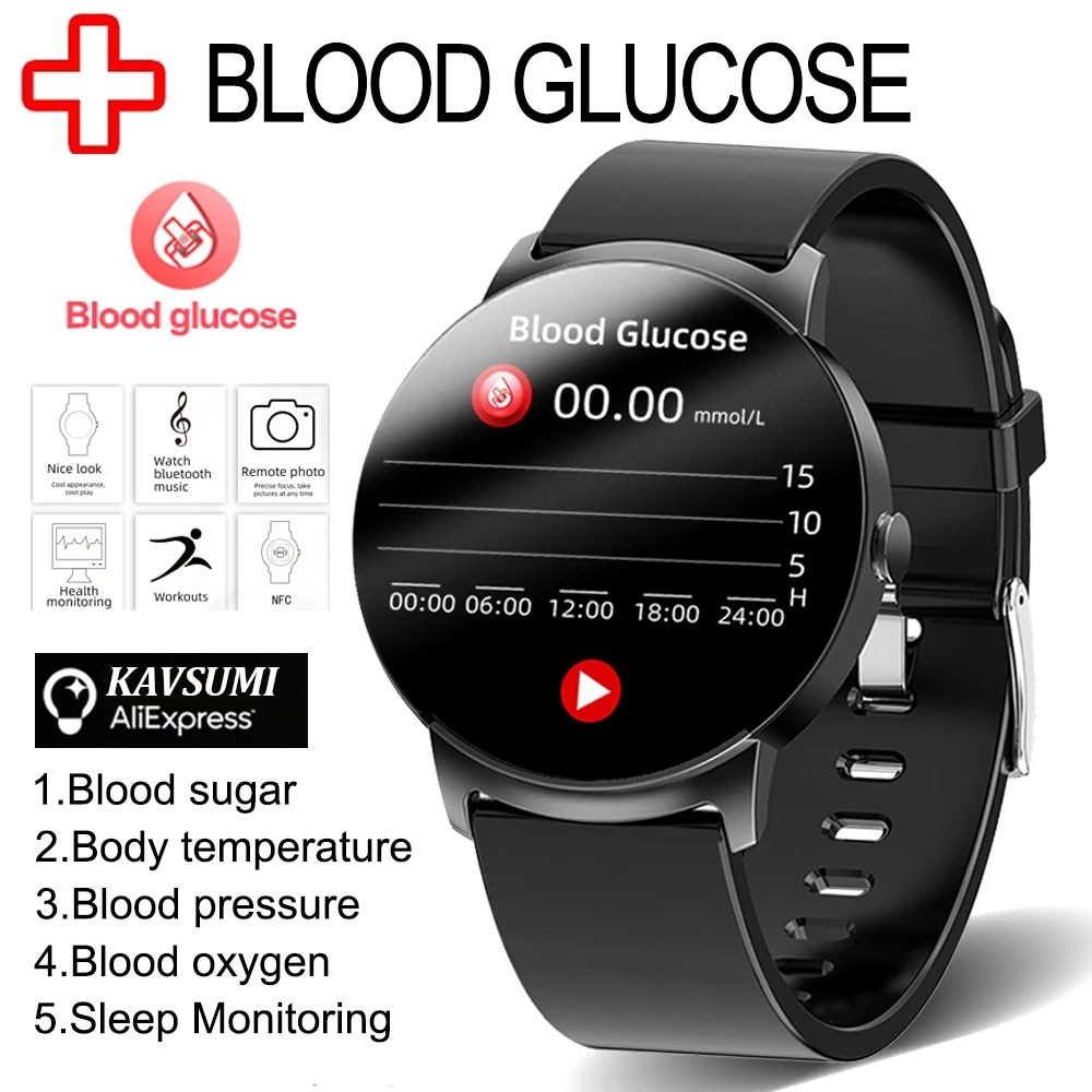 Bubbles Bazar NFC Non-Invasive Blood Glucose Smart Watch Men Thermometer Heart Rate Health Monitor IP68 Waterproof Smart Watch-Bubbles Bazar