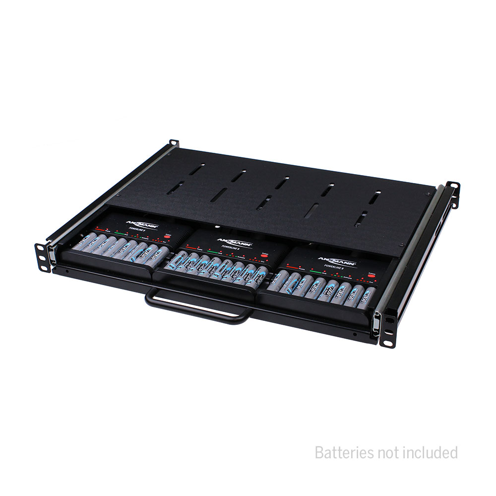 Ansmann 1U Rack Mount Drawer w/ 3 x Powerline 8 Chargers for AA & AAA-Pinknoise Systems