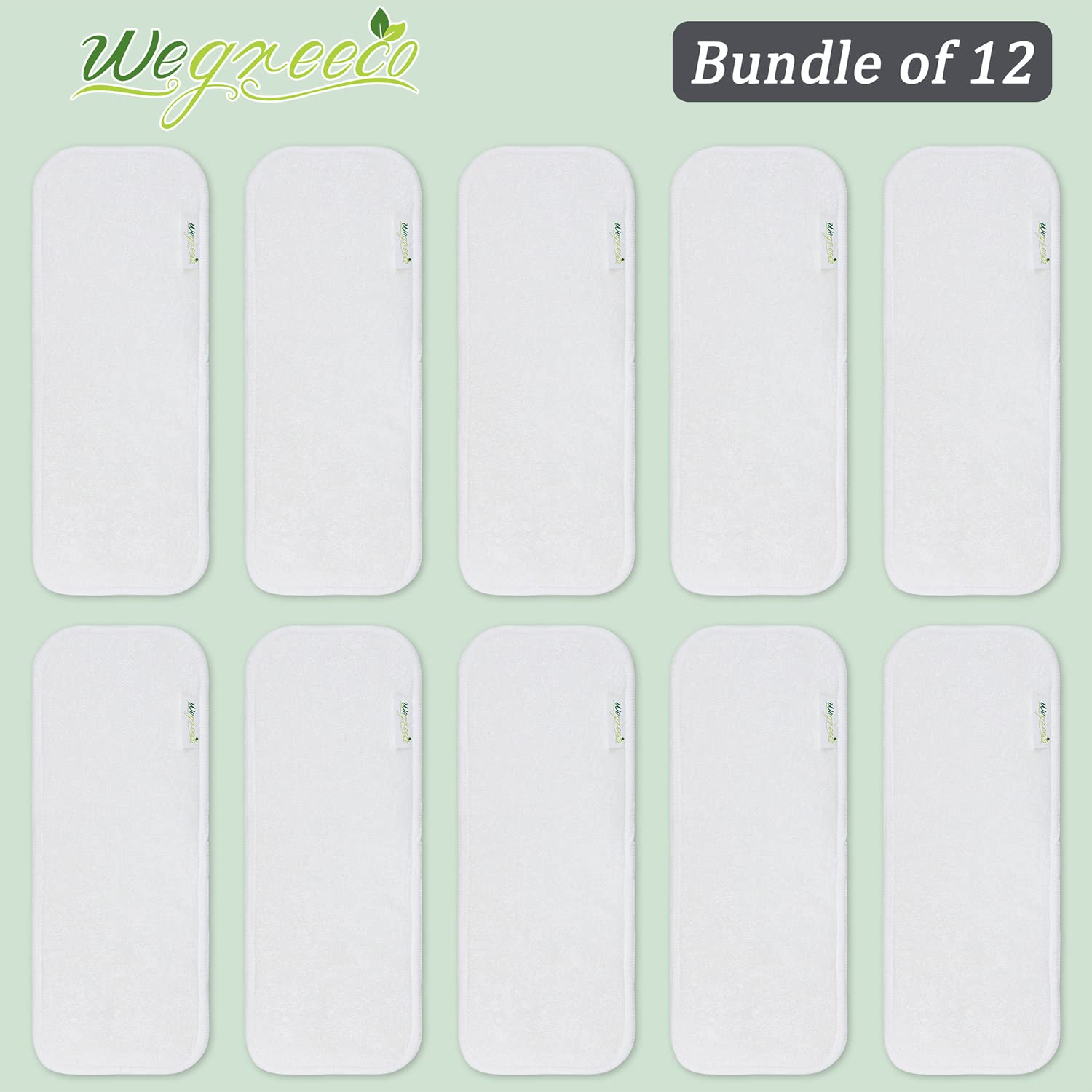 Resuable Bamboo Baby Cloth Diaper Insert Liners, Bundle of 12