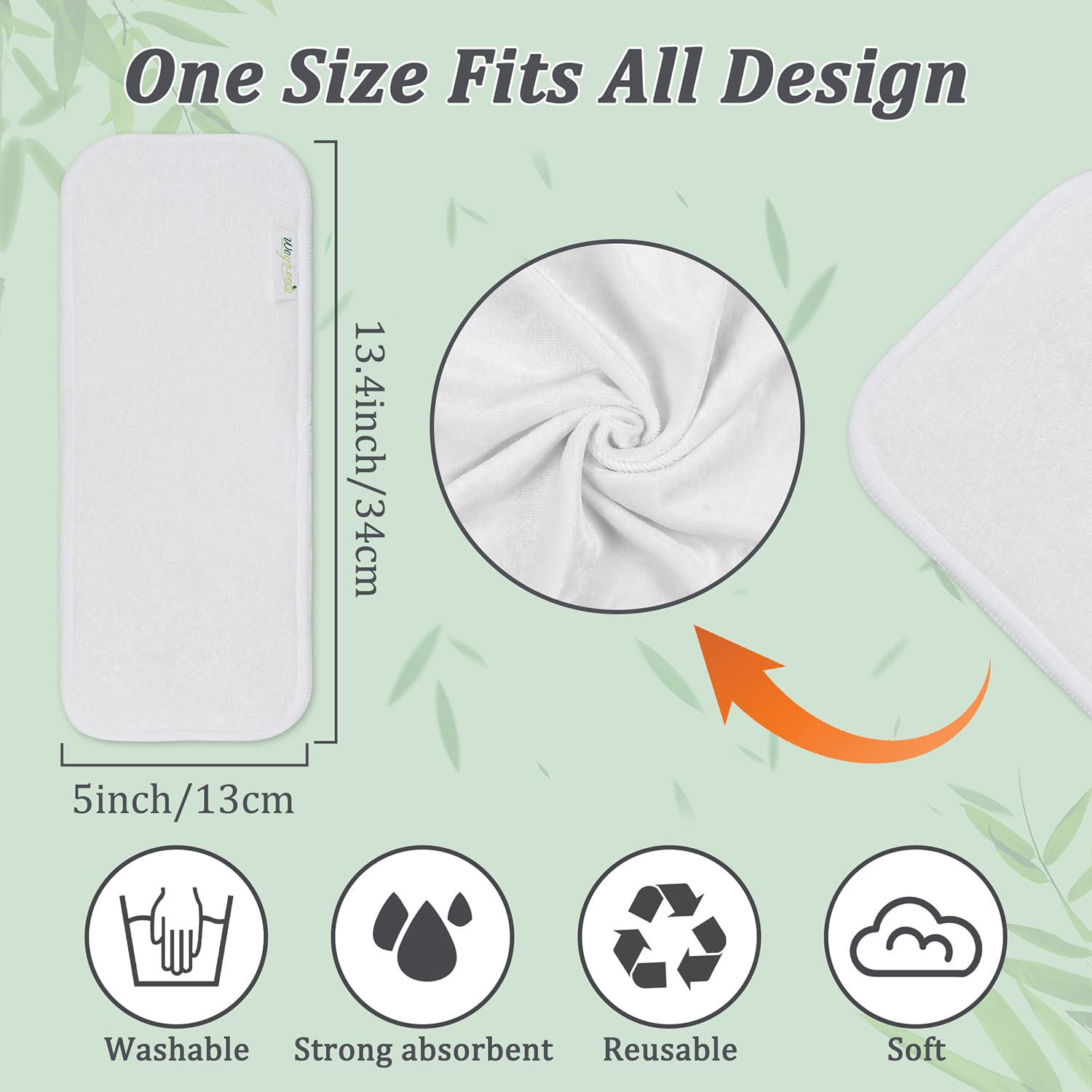 Resuable Bamboo Baby Cloth Diaper Insert Liners, Bundle of 12