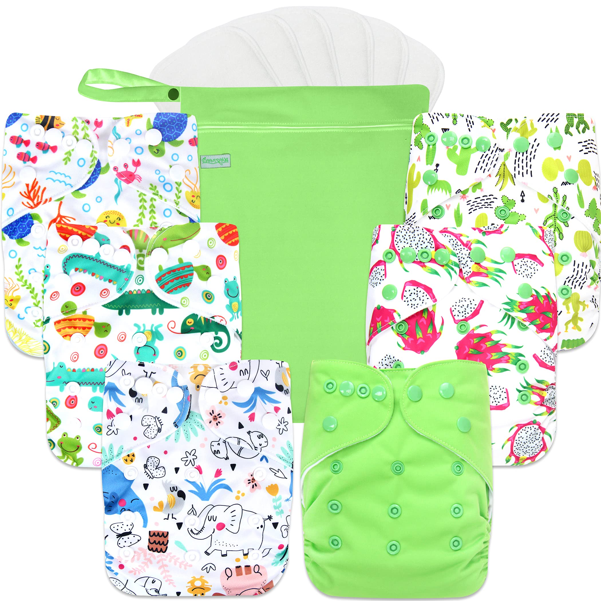 Resuable Dog Cloth Diapers, 6-Pack, 6 Inserts, 1 Wet Bag