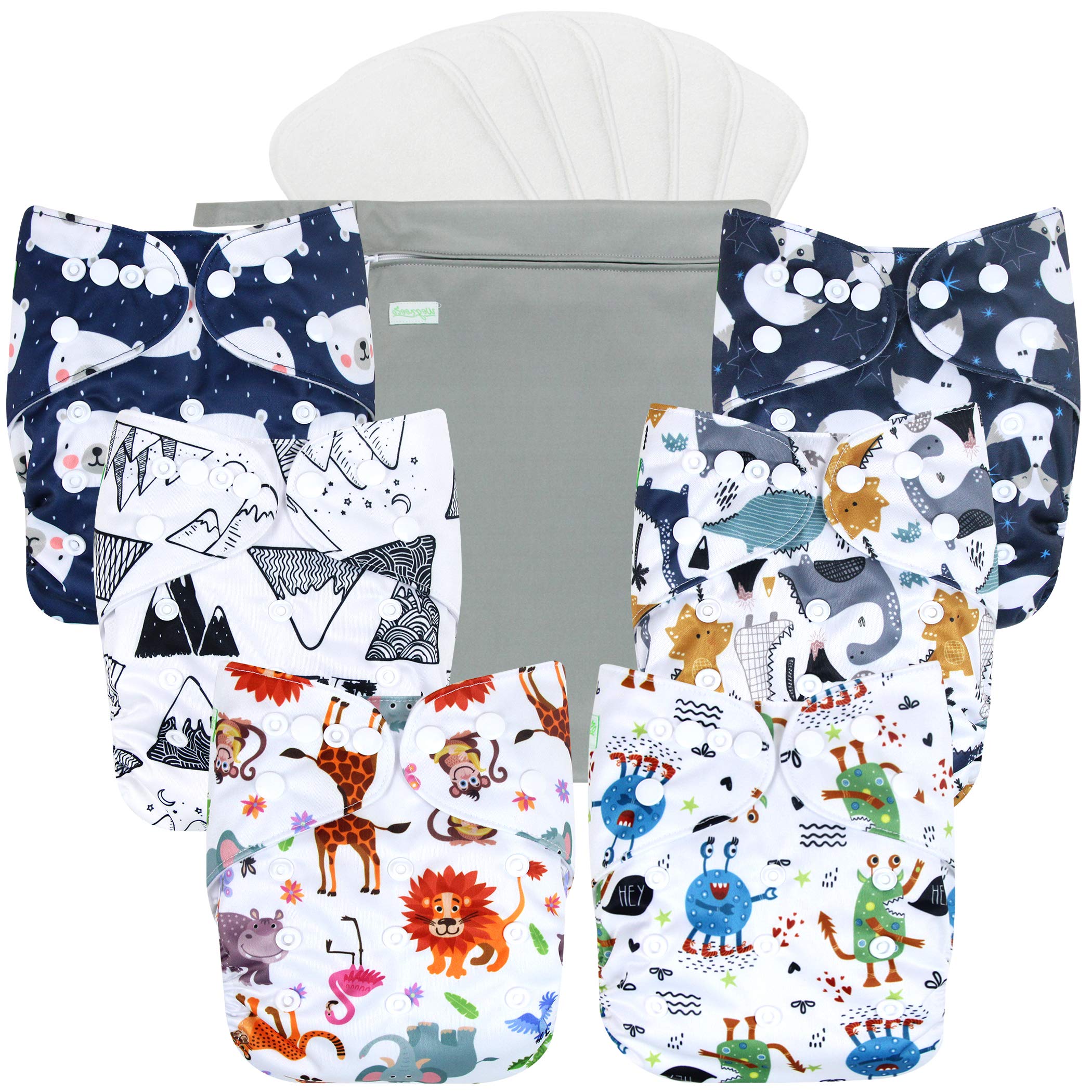 Resuable Dog Cloth Diapers, 6-Pack, 6 Inserts, 1 Wet Bag