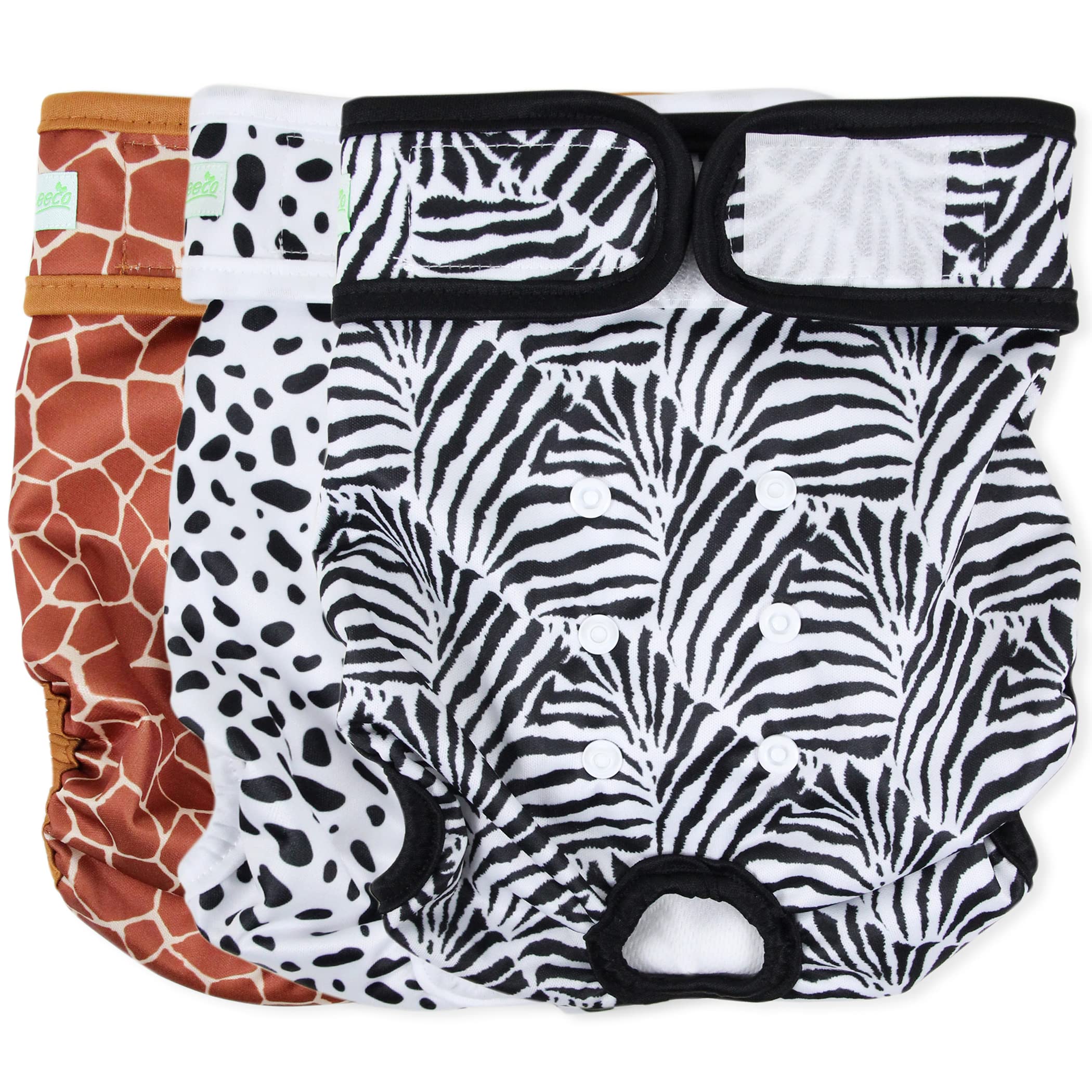Female Dog Diapers, 3-Pack (Zebra, Giraffe, Spotty)