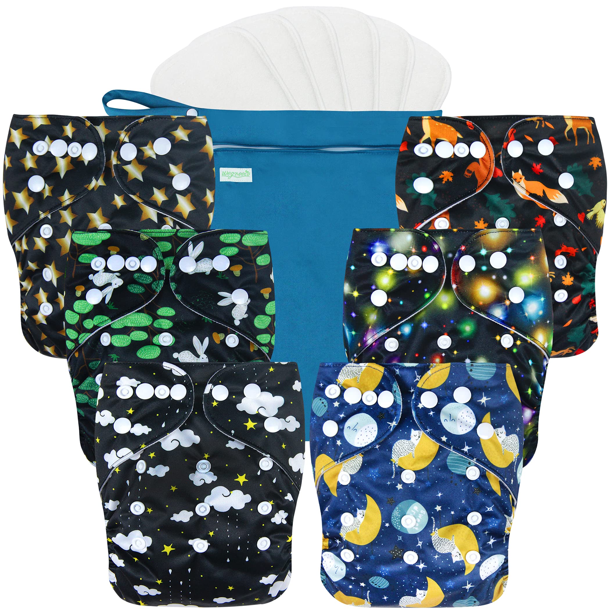 Resuable Dog Cloth Diapers, 6-Pack, 6 Inserts, 1 Wet Bag