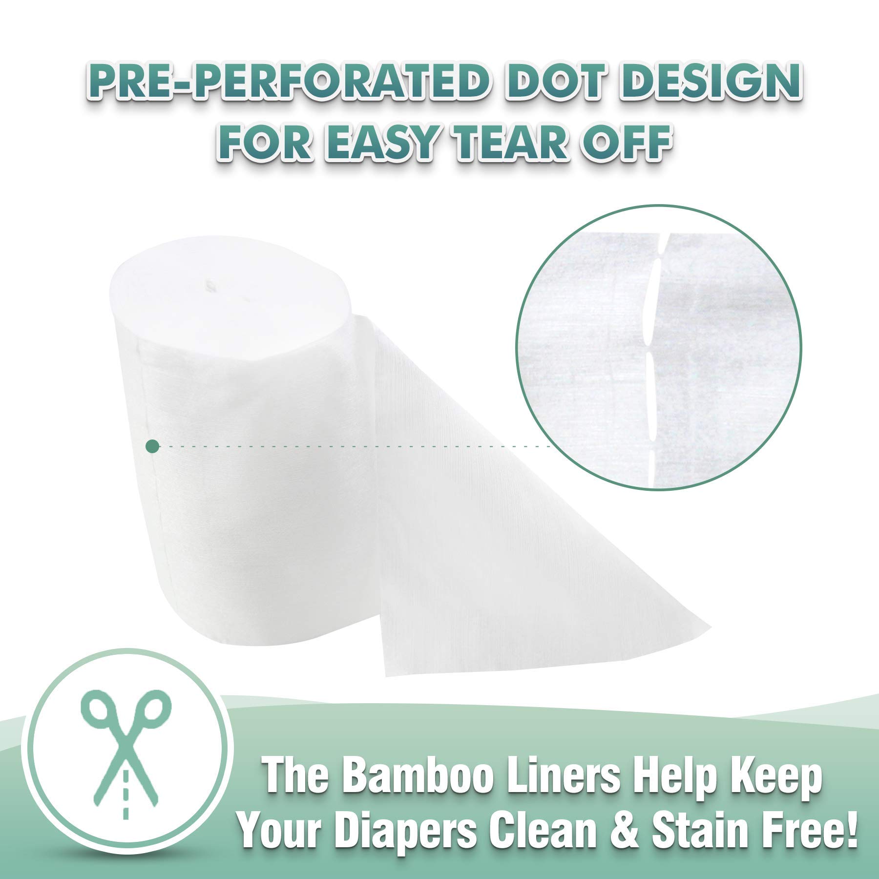 Bamboo Unscented Baby Diaper Liners, 100 Sheets Per Roll