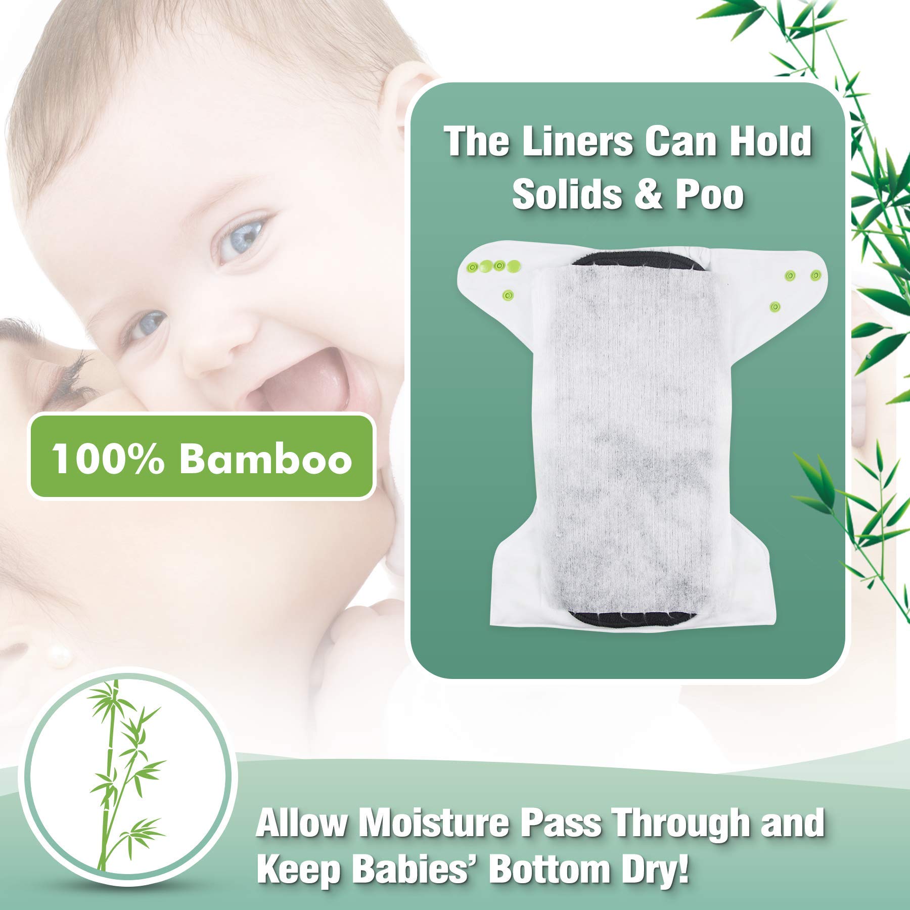 Bamboo Unscented Baby Diaper Liners, 100 Sheets Per Roll