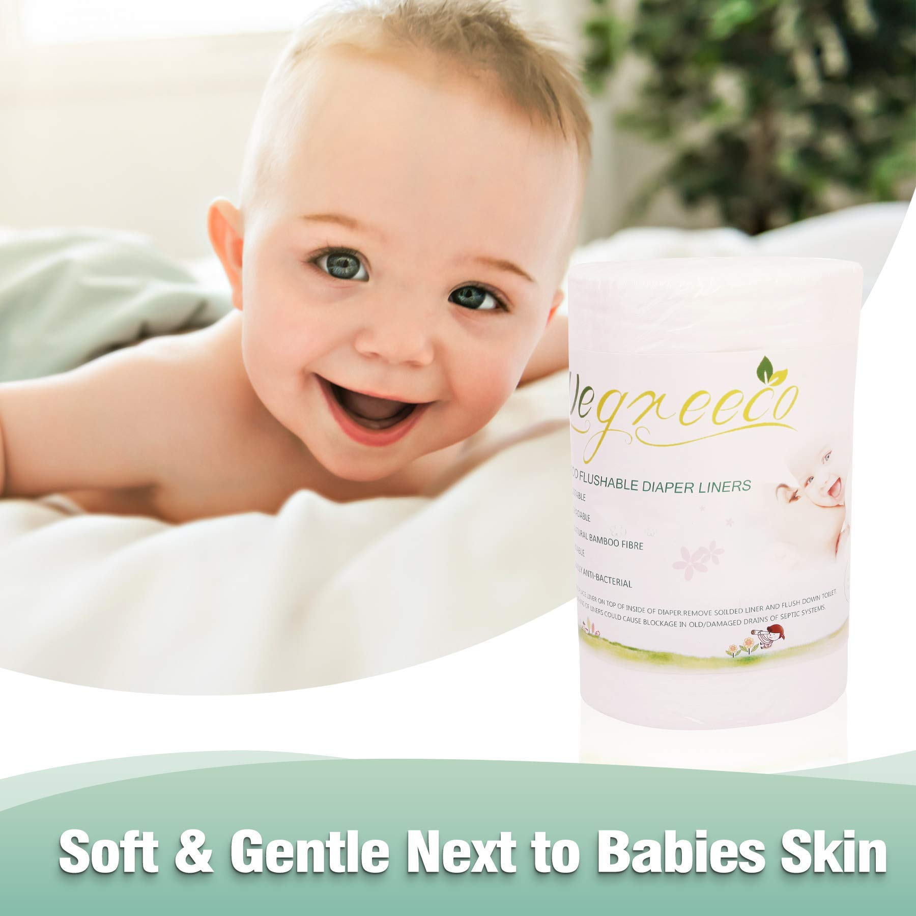 Bamboo Unscented Baby Diaper Liners, 100 Sheets Per Roll