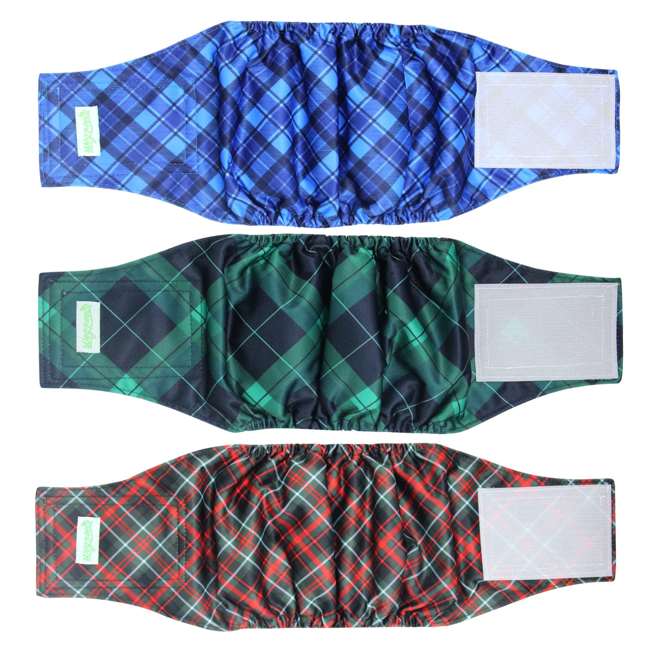 Dog Belly Band, Male Dog Diapers, 3-Pack (Plaid)