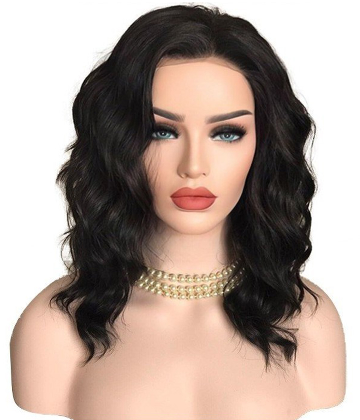 13"X3" Black Shoulder Length Wavy Synthetic Lace Front Wig