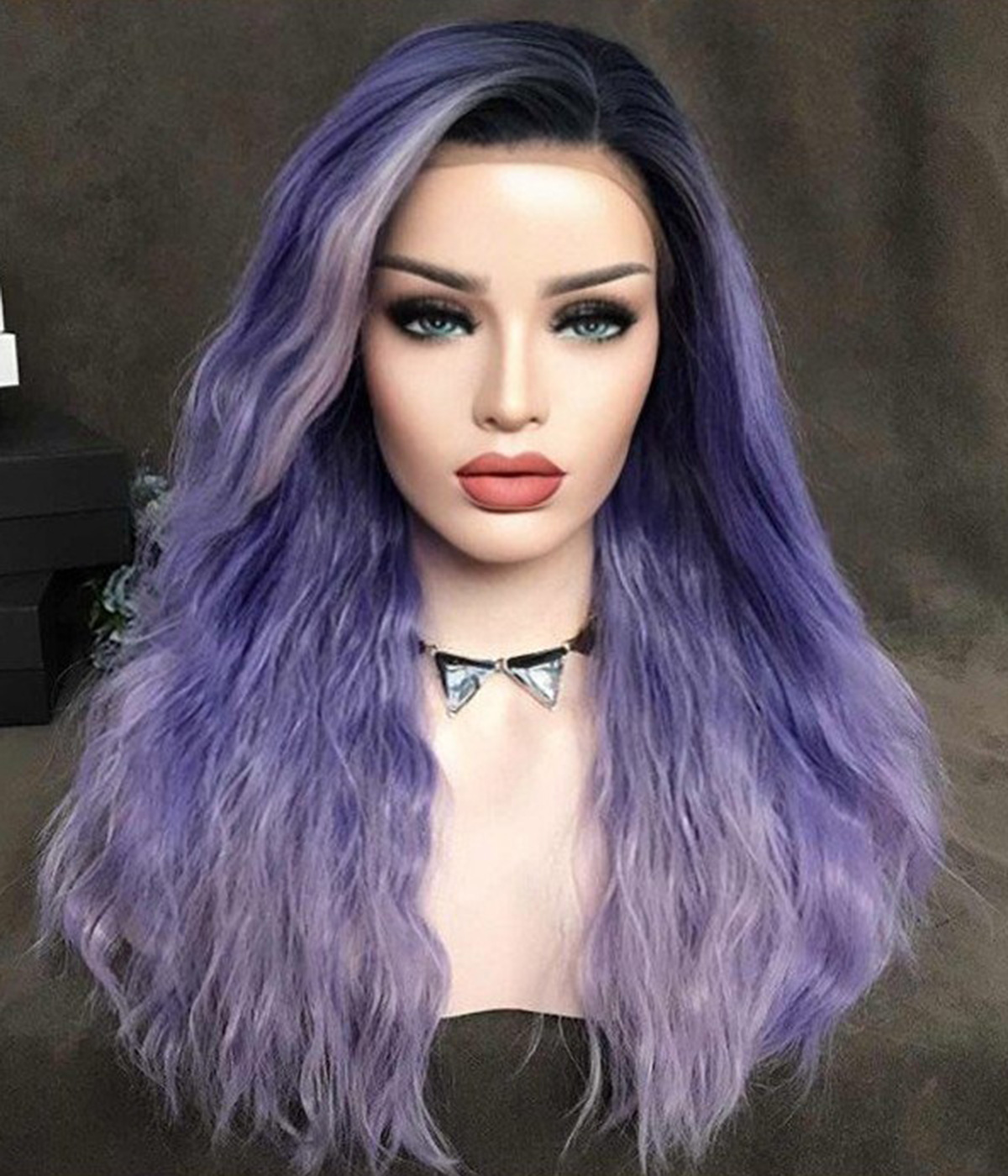13"X3" Lavender Purple Long Loose Wave Synthetic Lace Front Wig