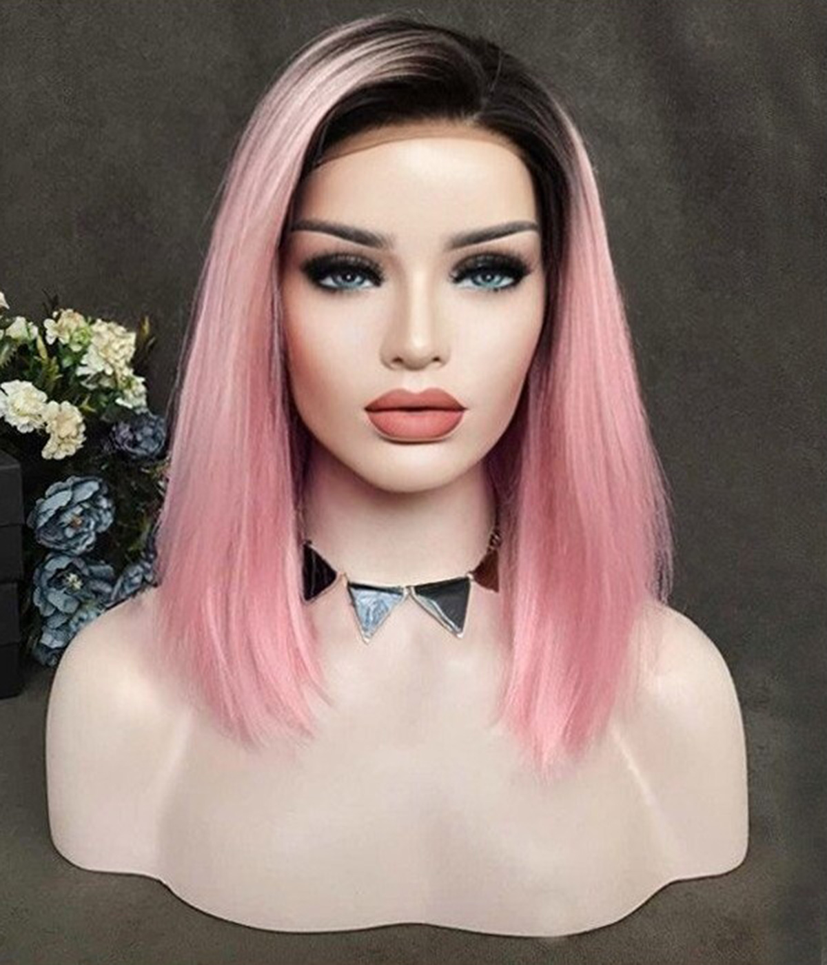 13"x3" Pastel Pink Shoulder Length Synthetic Lace Front Wig
