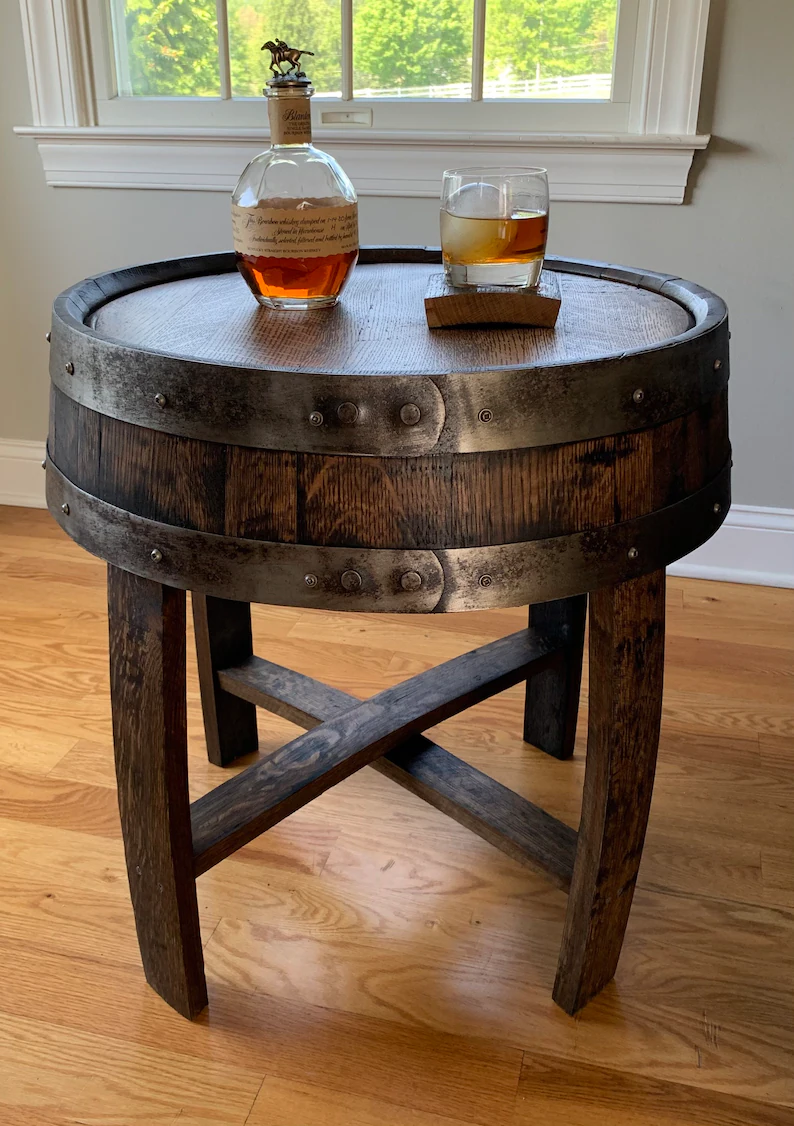 Whiskey barrel discount table and stools