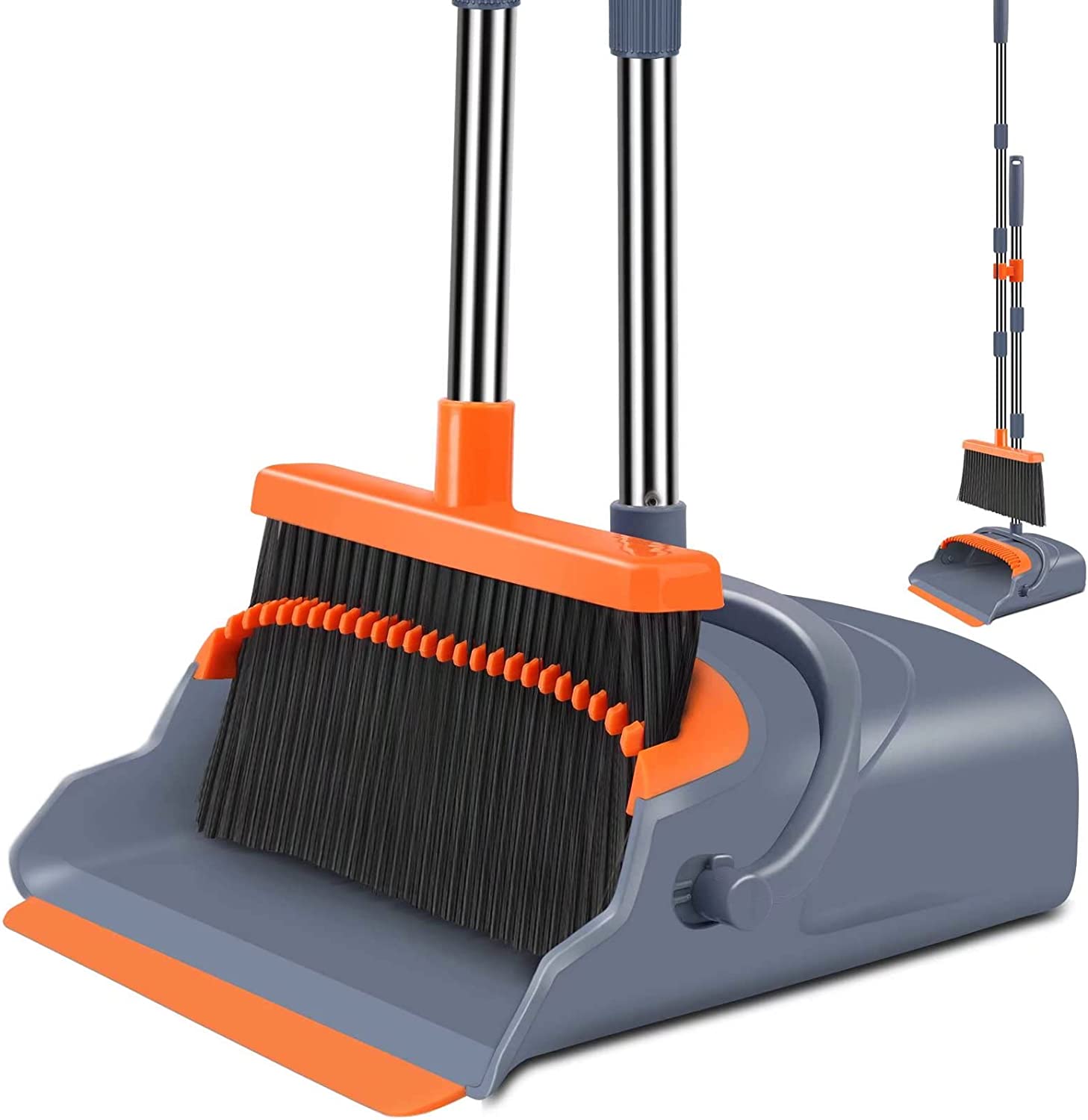 Broom and Dustpan Set - Upright Dustpan and Broom Combo Set - Self Cleaning  with Dustpan Teeth Standing Dust Pan for Home Kitchen Easy Assembly