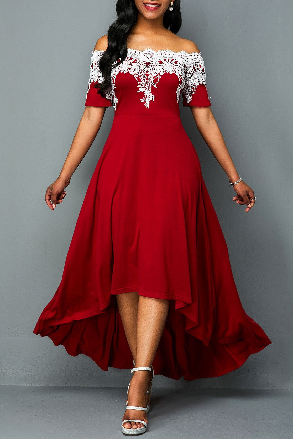 Plus Size One-shoulder Lace stitching Lace Dress