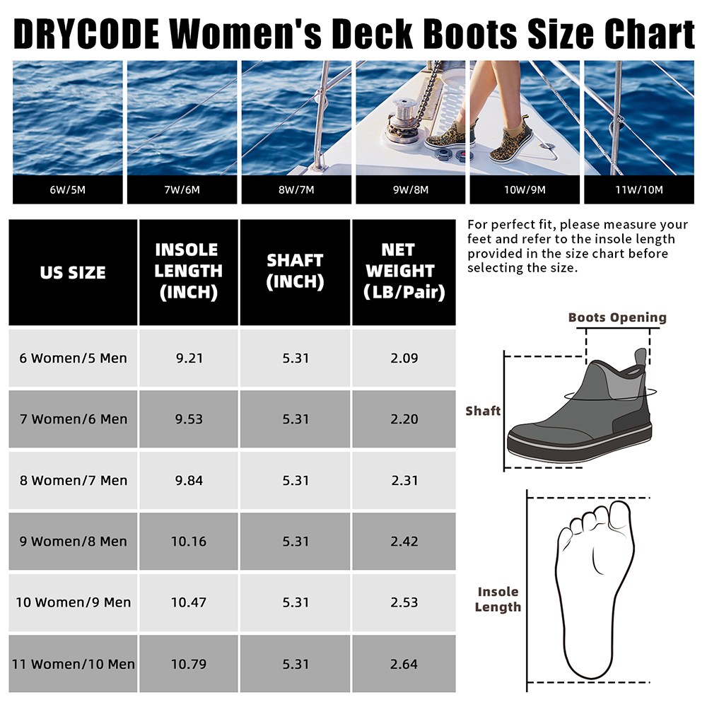 DRYCODE Deck Fishing Boots （Leopard Print）, Anti-Slip Rubber