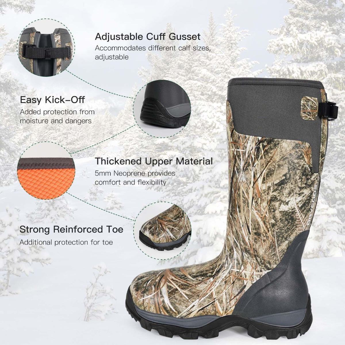 DRYCODE Camo Hunting Boots (Real Reed) for Men&Women, Warm Hunting