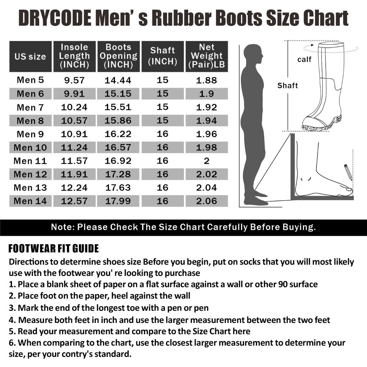 DRYCODE Rubber Work Boots for Men with Steel Shank, Waterproof Rubber Rain  Boots, Durable Anti Slip Mud Boots for Gardening, Size 5-14 8 Women/7 Men  Black