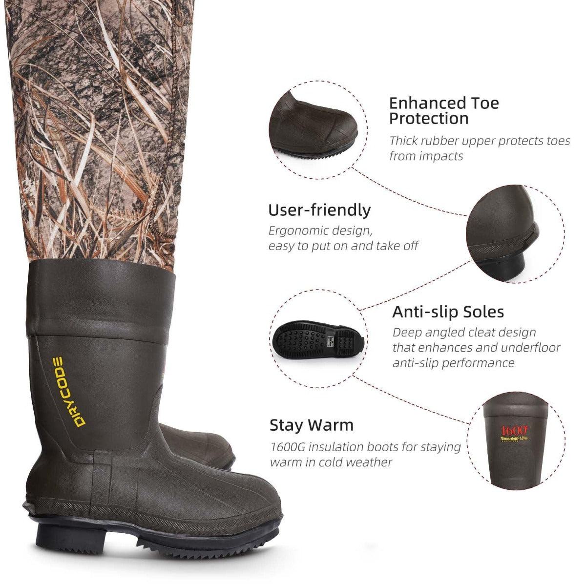 Chest Waders with Boots 1600g Insulated Neoprene Waders for Waterfowl