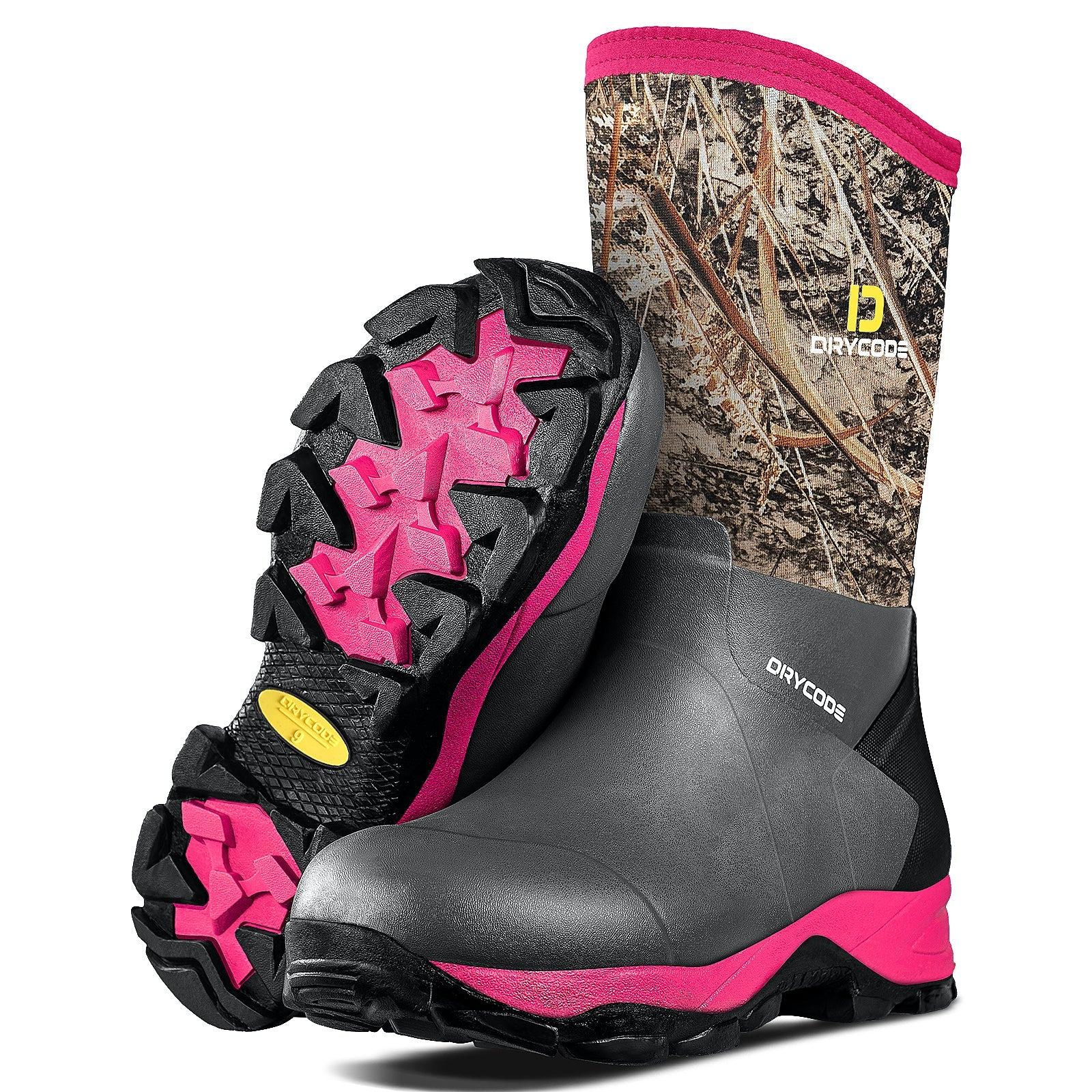 DRYCODE Waterproof Mid Calf Mud Boots (Pink) for Women, Short Rubber Work Boots