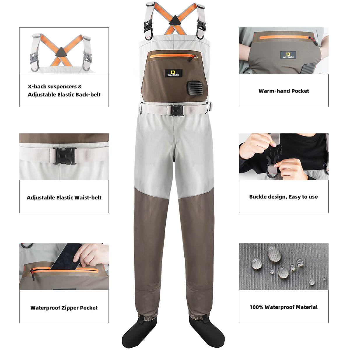 DRYCODE Breathable Waders For Fly Fishing, Stockingfoot Chest Waders