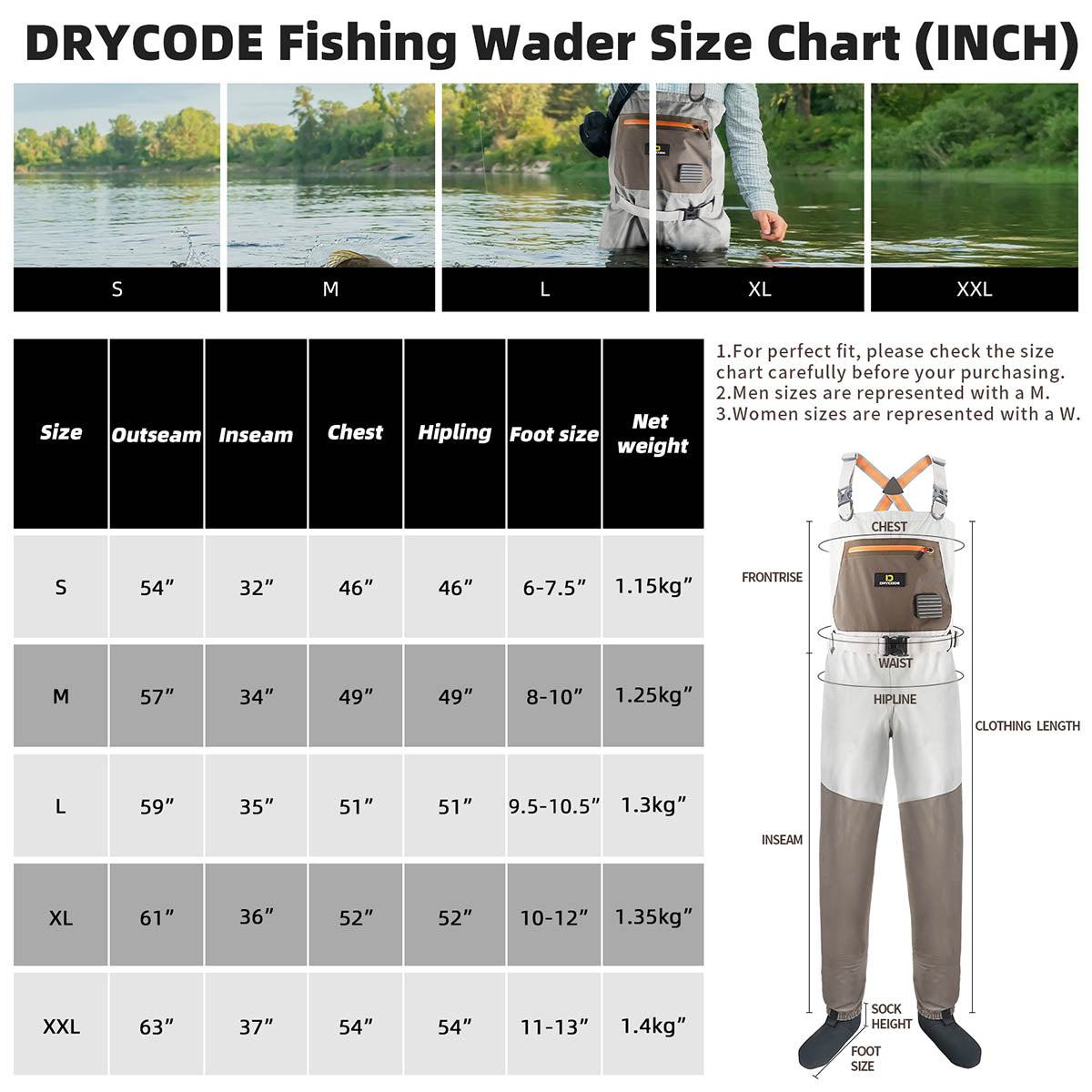 DRYCODE Breathable Waders For Fly Fishing, Stockingfoot Chest Waders