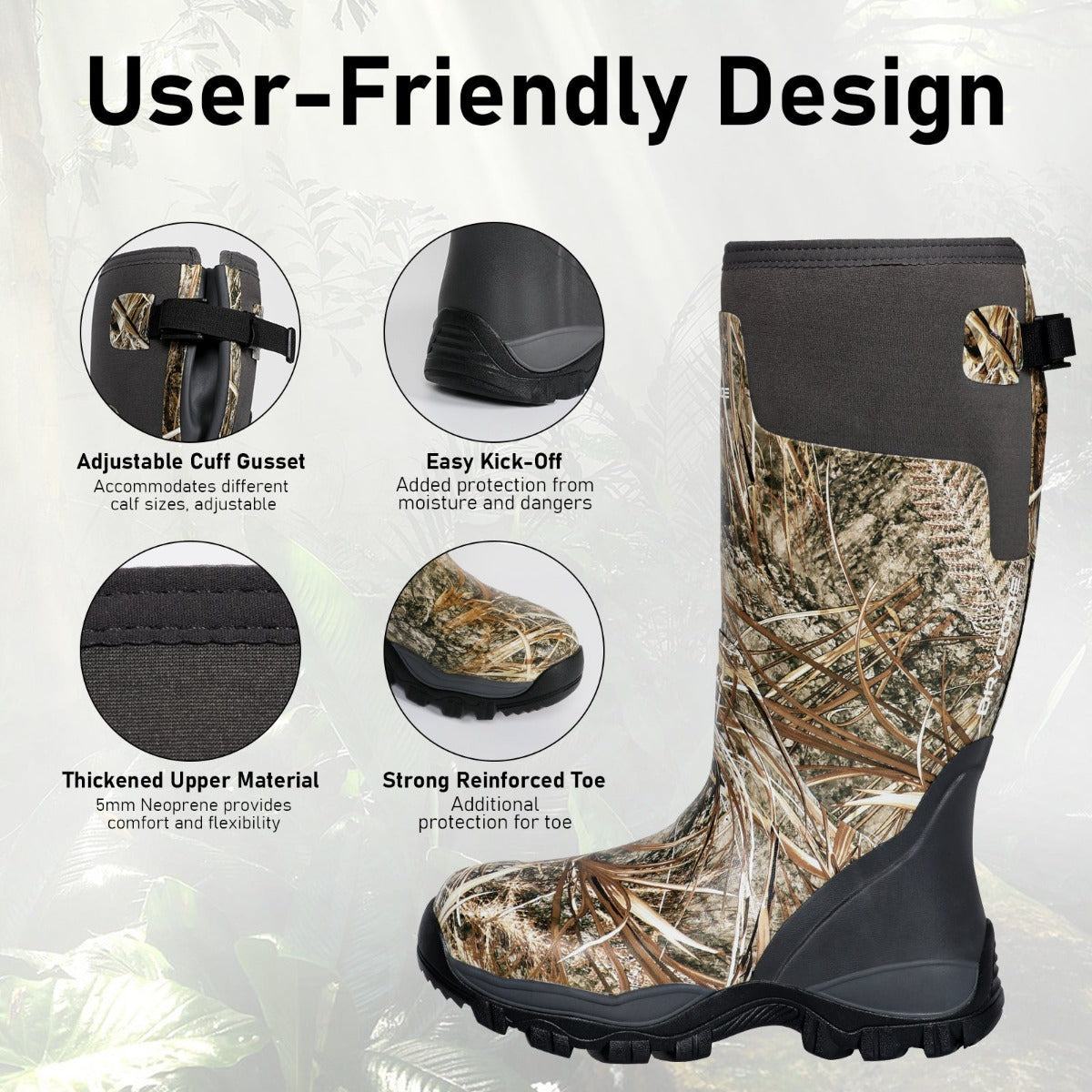 DRYCODE Hunting Boots Camo Waterproof Rubber with 5mm Neoprene