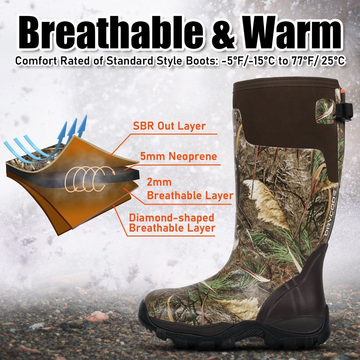 DRYCODE Hunting Boots Camo Waterproof Rubber with 5mm Neoprene