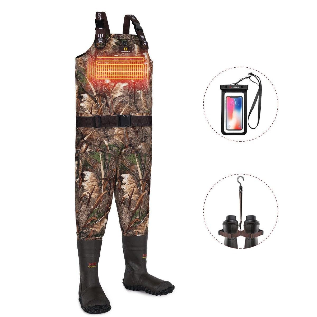 DRYCODE Waterproof Heated Waders for Duck Hunting with 1600g Insulation Boots - drycodeusa