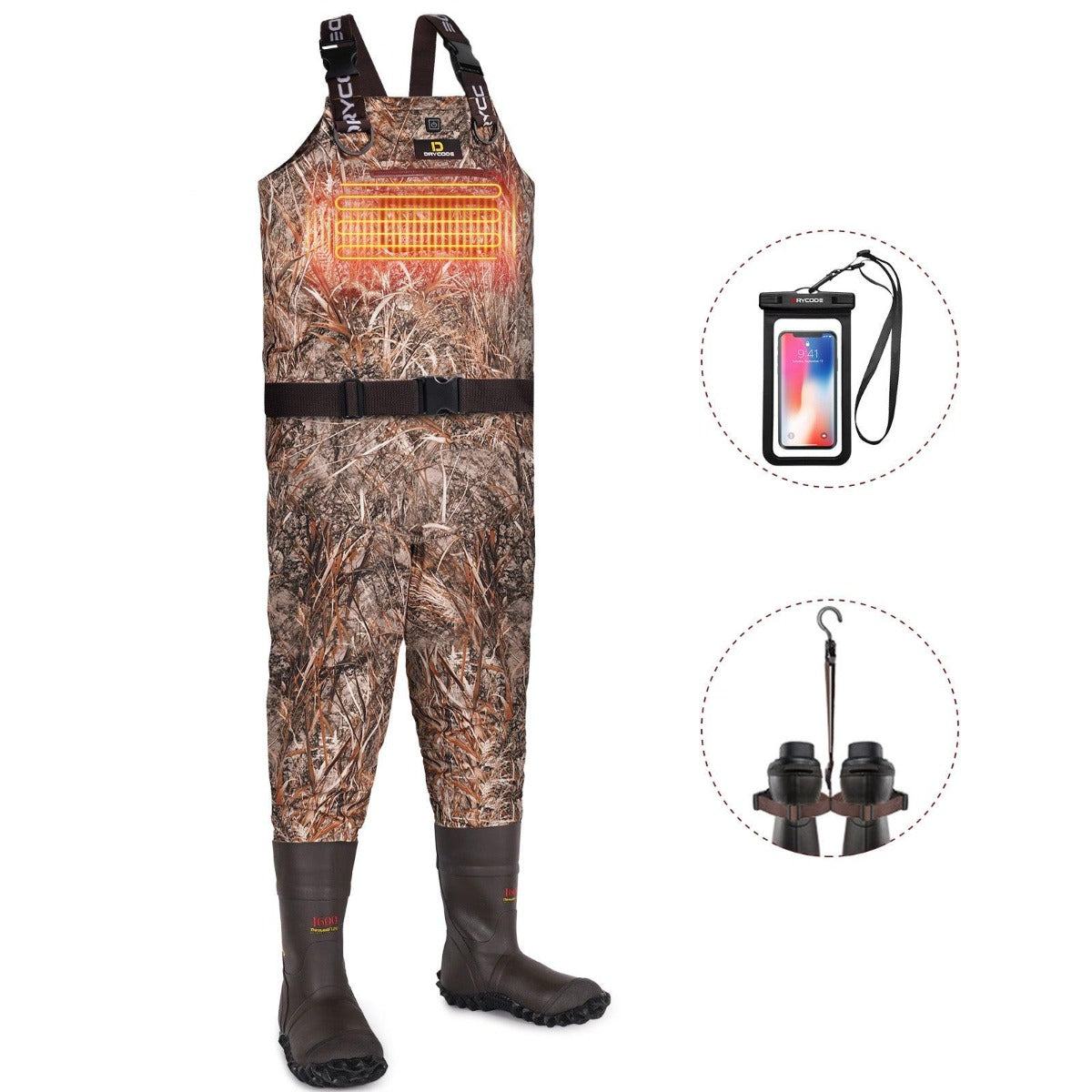 DRYCODE Waterproof Heated Waders for Duck Hunting with 1600g Insulation Boots - drycodeusa