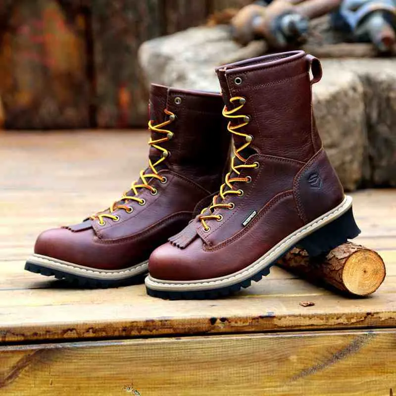 Sureway Men's 8-inch Steel Toe Waterproof Logger Boots 1020- Dark Brown