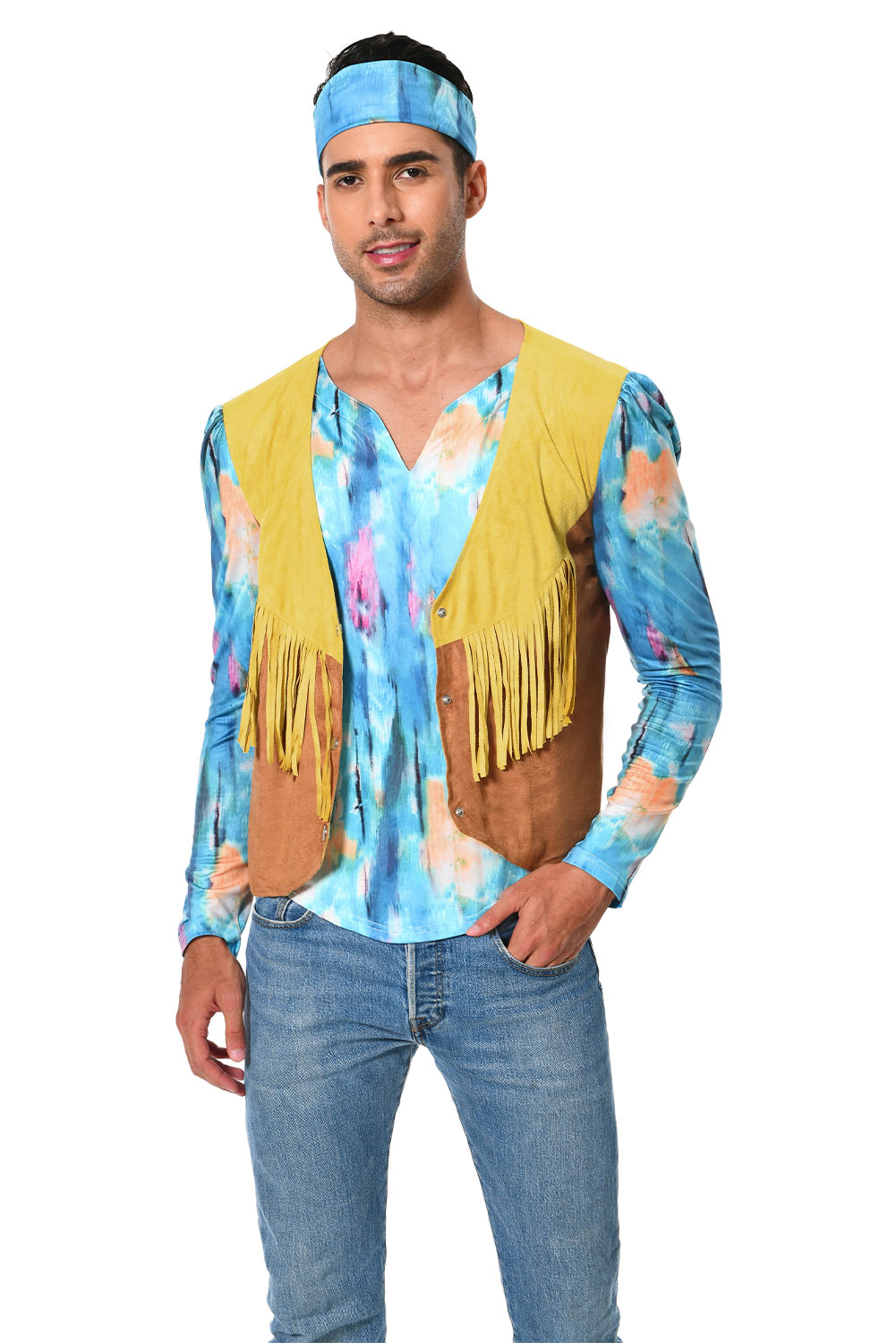 70S Retro Vintage Hippie Men Vest Outfits Costume Halloween Carnival Suit