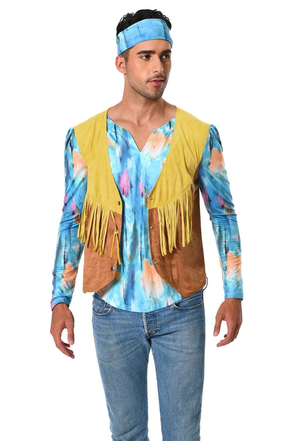 70S Retro Vintage Hippie Men Vest Outfits Costume Halloween Carnival Suit