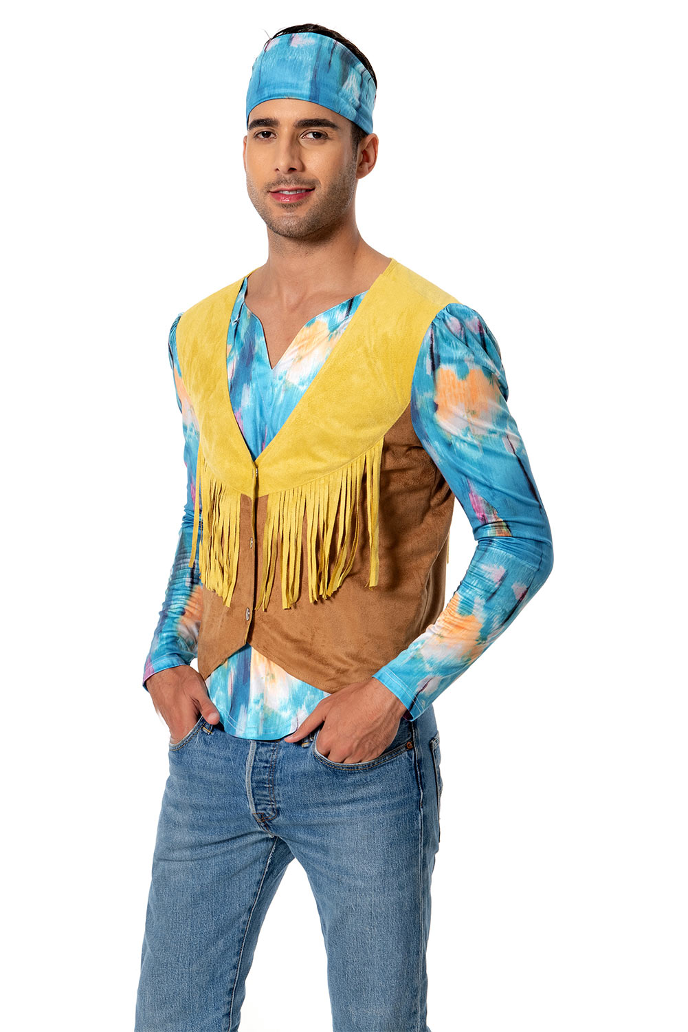 70S Retro Vintage Hippie Men Vest Outfits Costume Halloween Carnival Suit