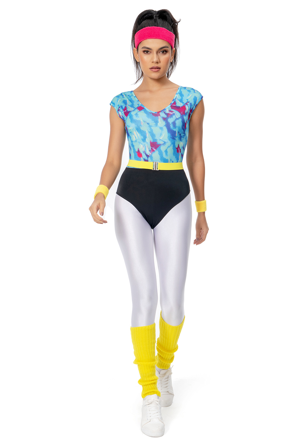 80S Retro Vintage Women Printing Splicing One-Piece Sportswear Halloween Carnival Suit