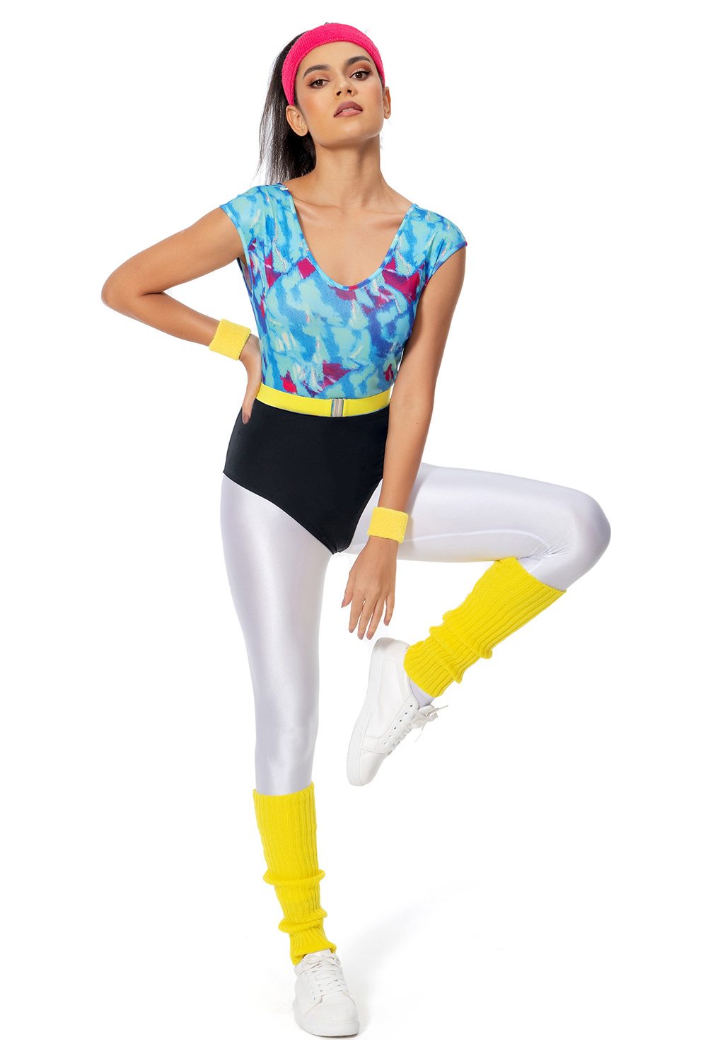 80S Retro Vintage Women Printing Splicing One-Piece Sportswear Halloween Carnival Suit